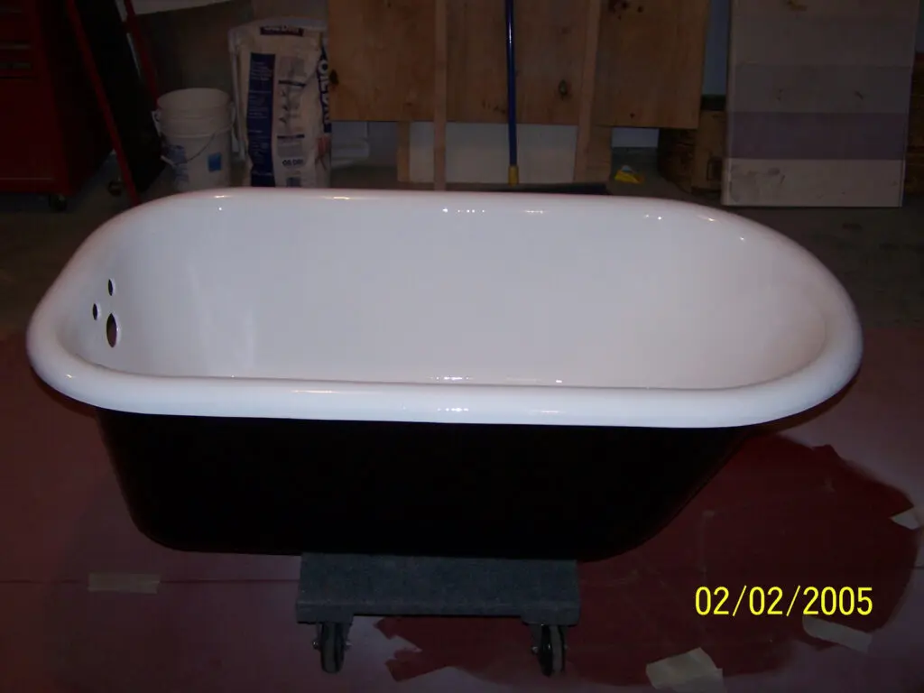A bathtub with a black exterior